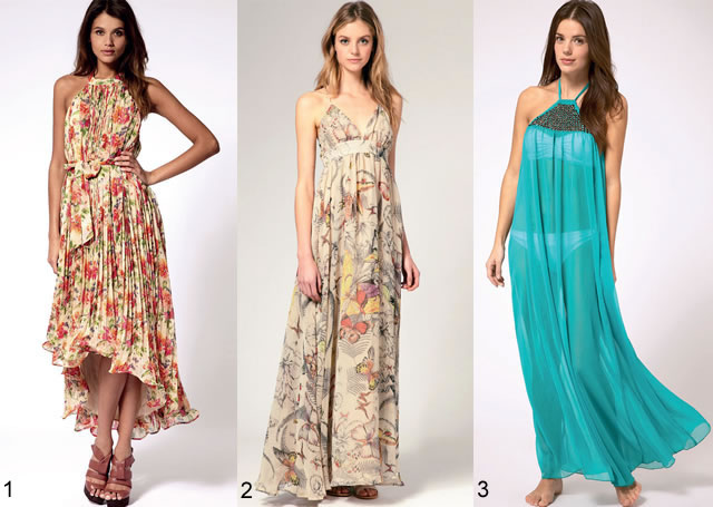 Vestido fl oral com barra irregular (Foto 1) e vestido com estampa de borboletas (Foto 2), pura elegÃ¢ncia para festinhas â€œlow profi leâ€. Vestido longo turquesa usado como â€œsaÃ­daâ€, ideal para a folia na praia (Foto 3).